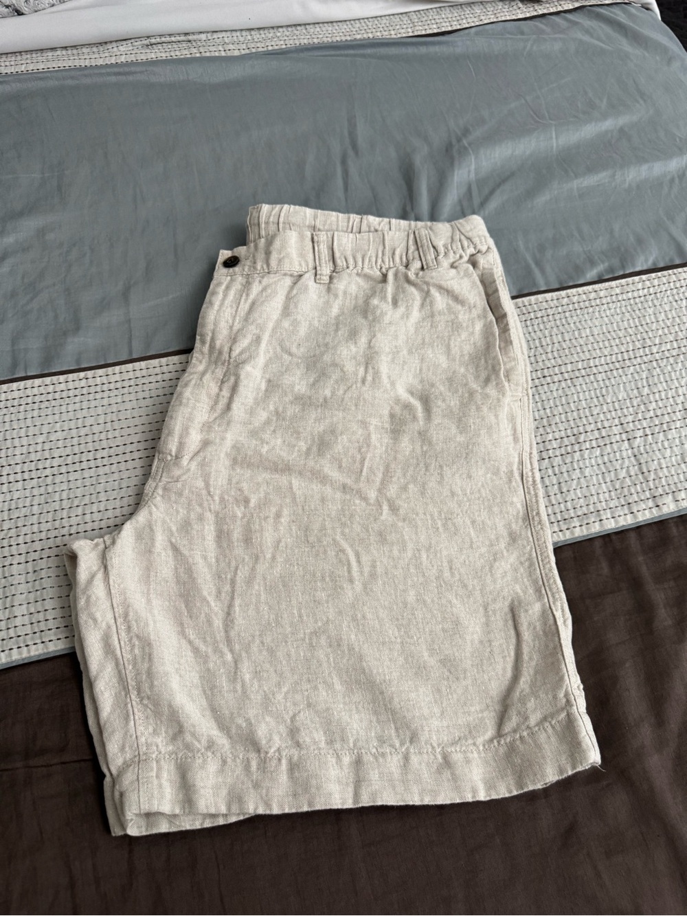 Caribbean Men's Light Tan Linen-Blend Flat Front Shorts